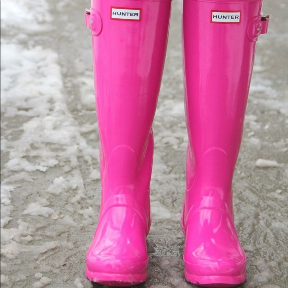 Hot pink glossy hunter rainboots